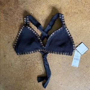 NWT Pilyq Platinum Swimwear Smocked Crochet Tri L